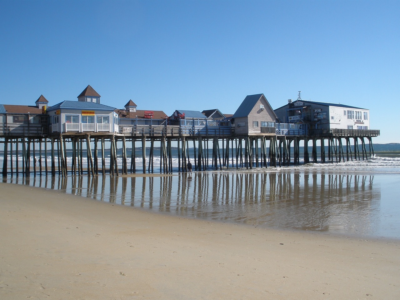 Houses on stilts in Old Orchard Beach, Maine