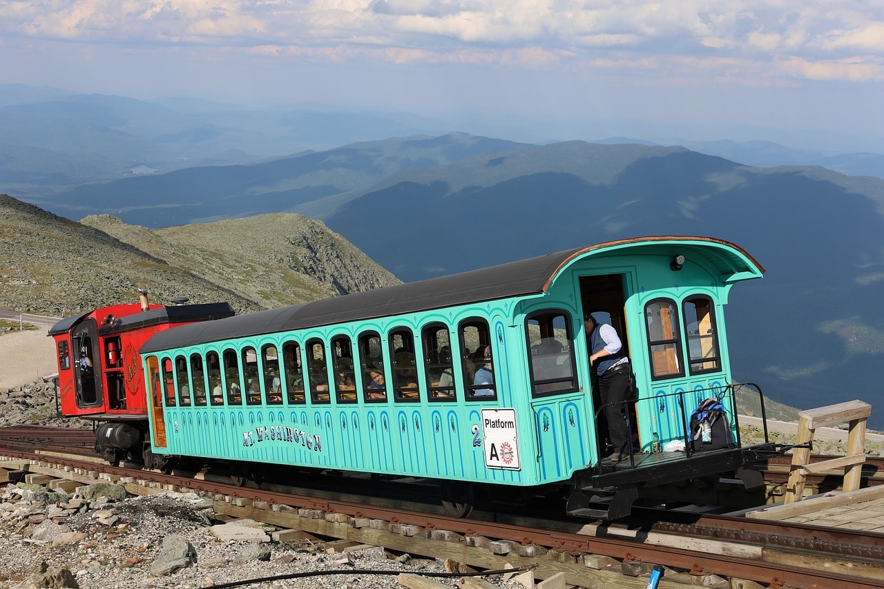 The Mount Washington Cog Railway climbing Mount Washington in New Hampshire