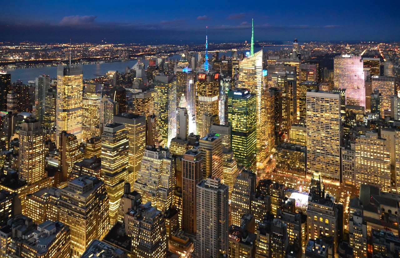 The lights of Times Square in the heart of Midtown Manhattan