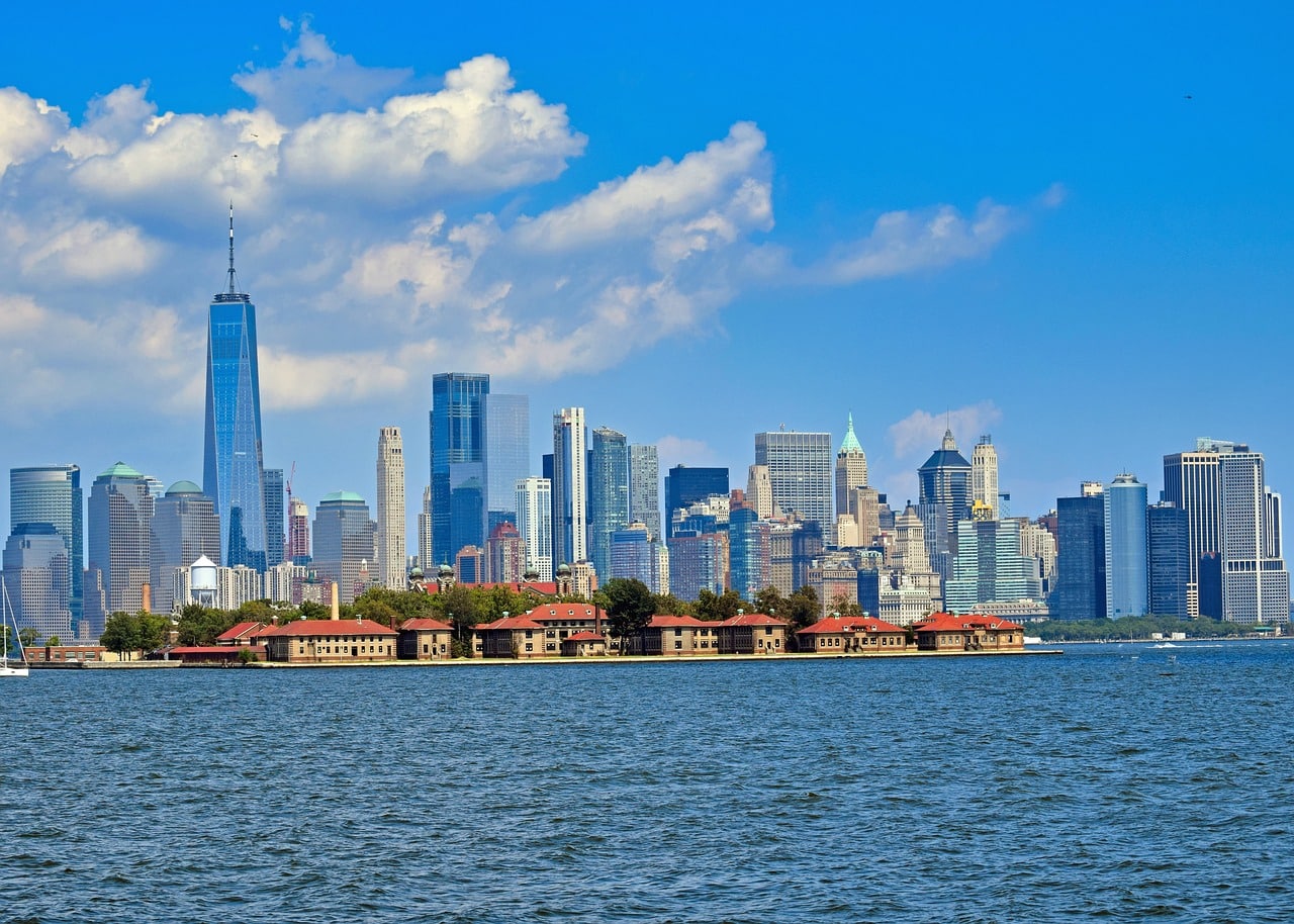 Ellis Island with the downtown Manhattan backdrop