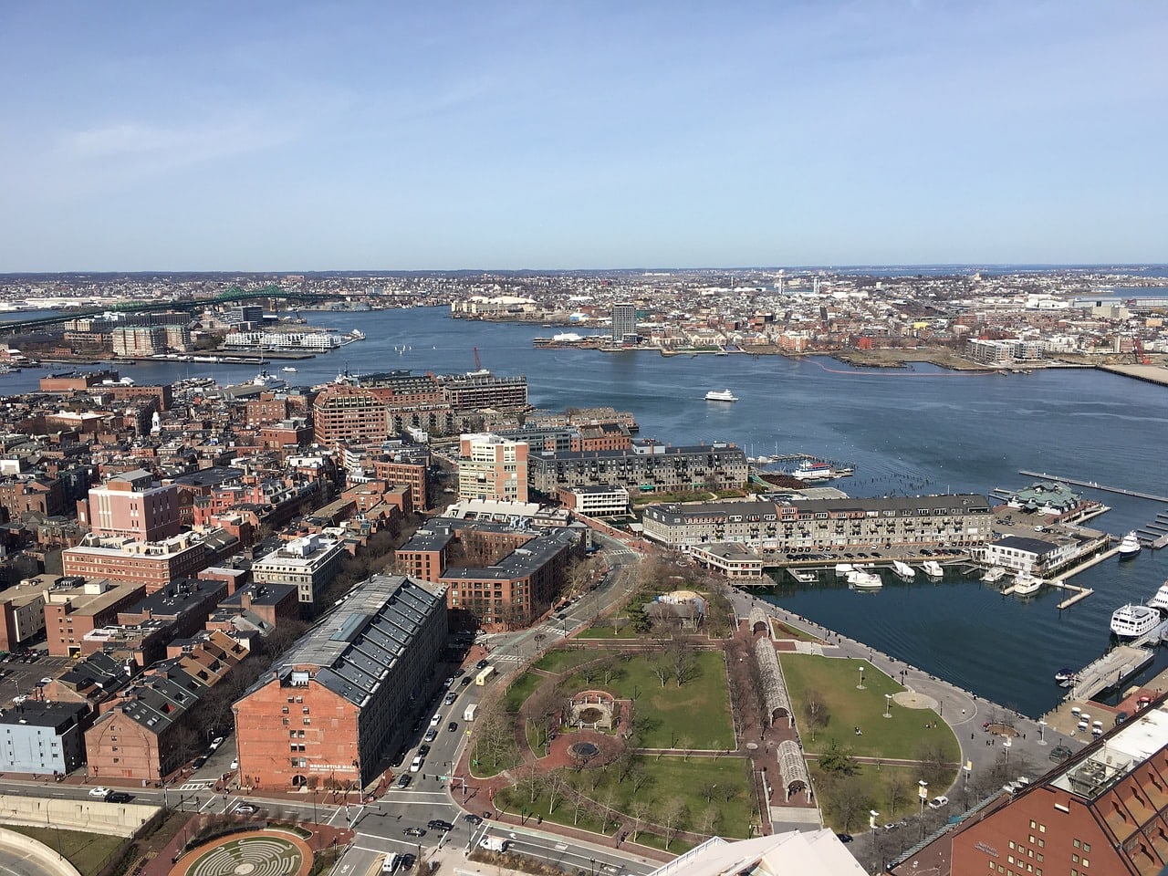 North End Homes at the Charles River Estuary in Boston