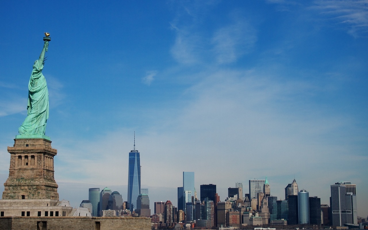 Downtown Manhattan as seen from the Statue of Liberty