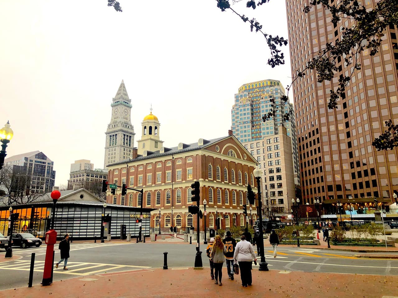 New and old - Faneuil Hall in Downtown Boston