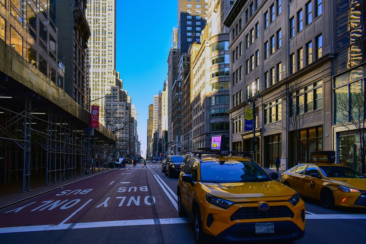 Yellow taxis on Fifth Avenue in New York