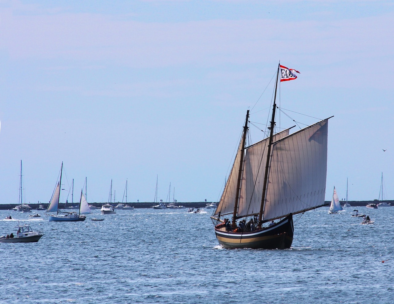 Sailing ship in Gloucester Harbor