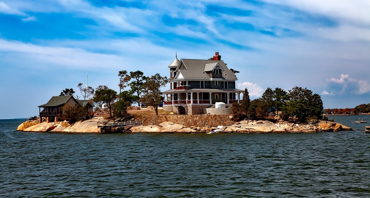 Mansion and fishing cabin on Thimble Islands chain