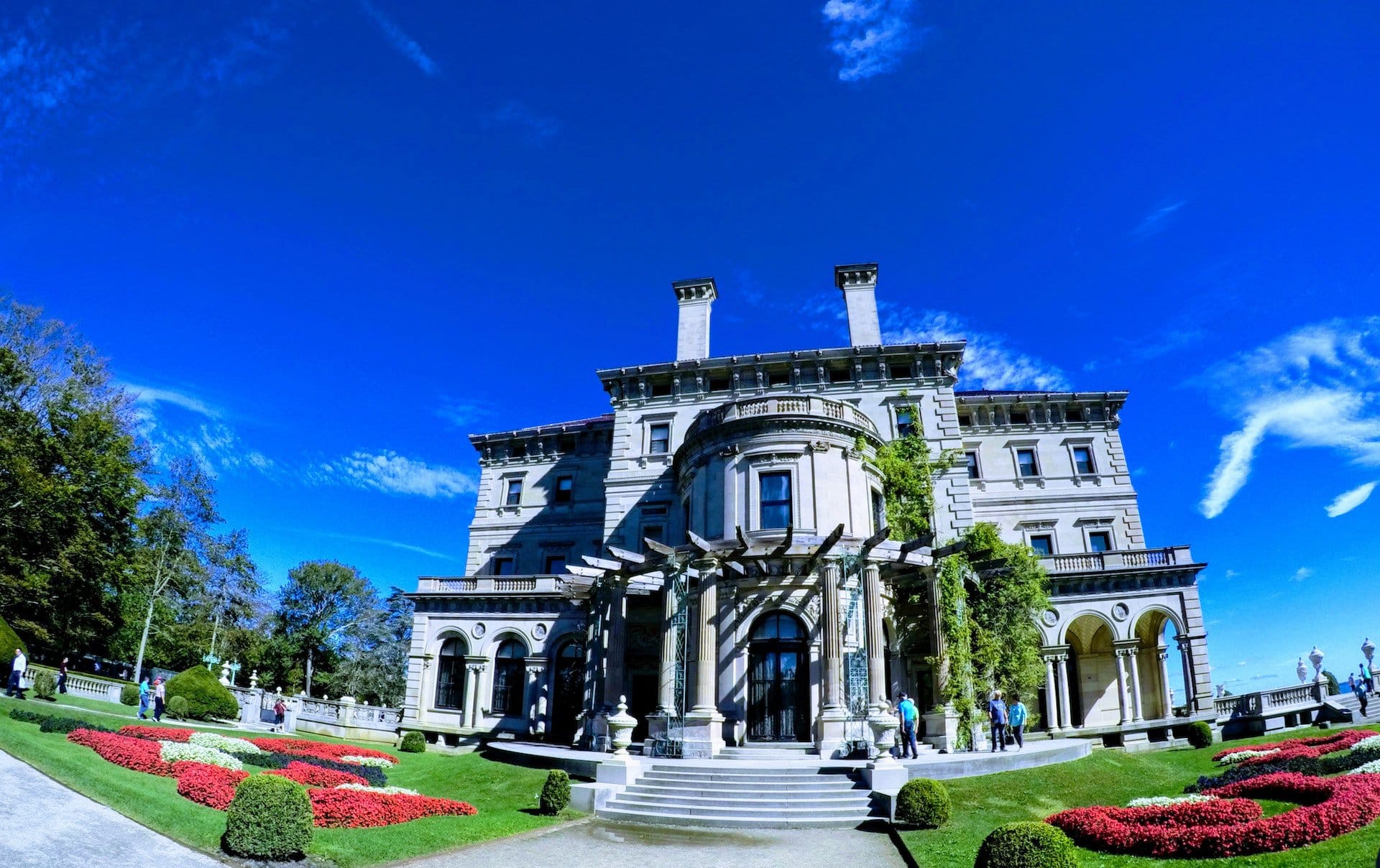 The facade of The Breakers in Newport, Rhode Island