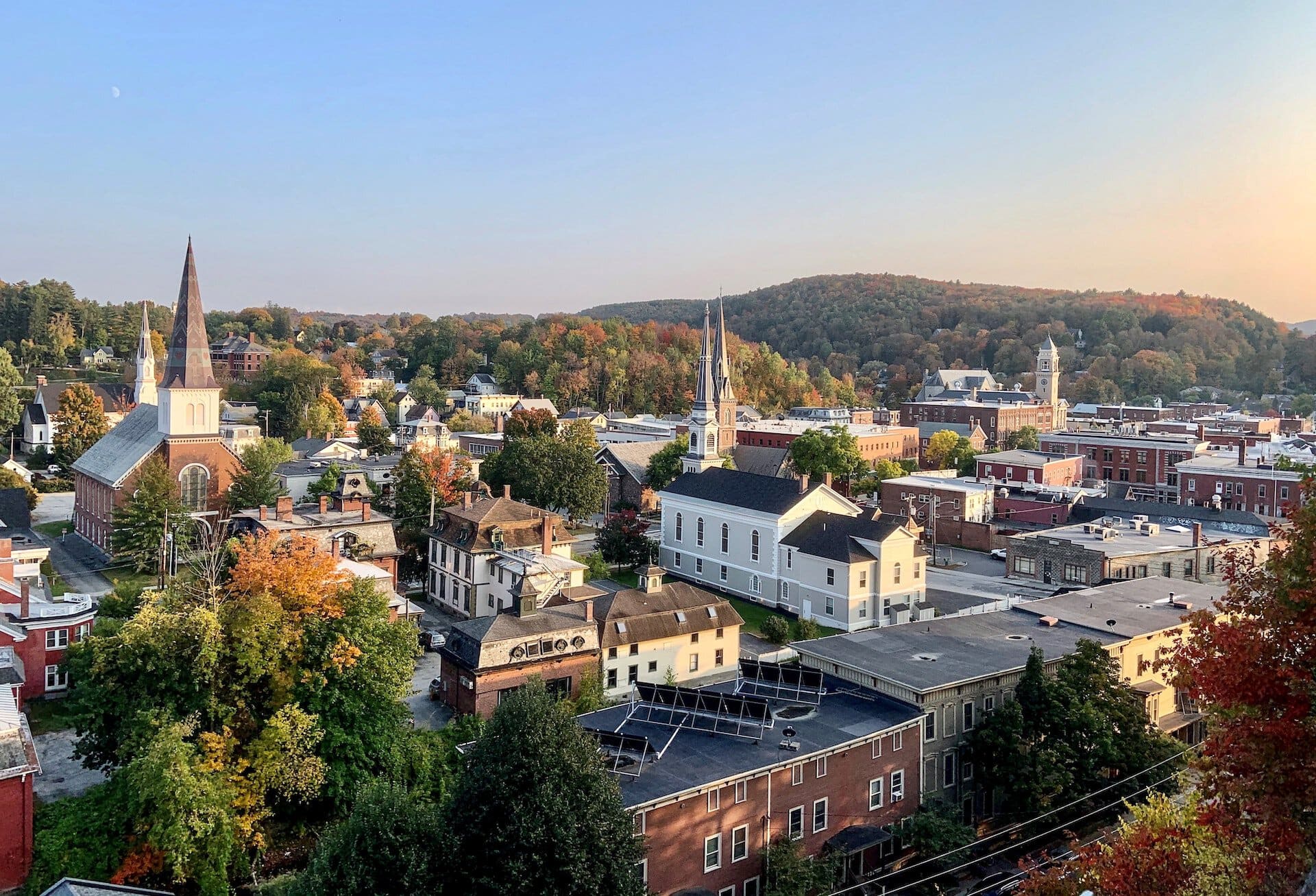 Skyline of the churches on Main Street, Montpelier, Vermont