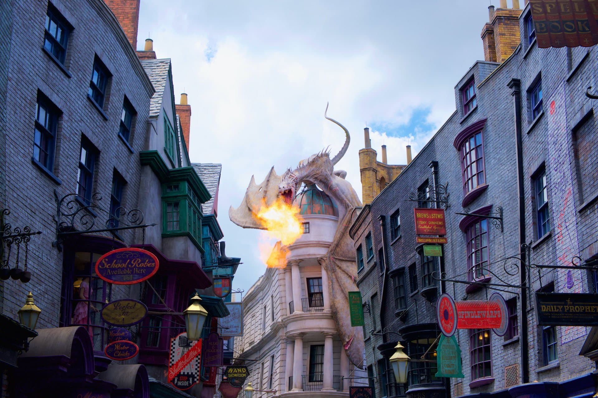 The fire-breathing dragon at the entrance to the Harry Potter Escape Ride at Universal Studios in Orlando