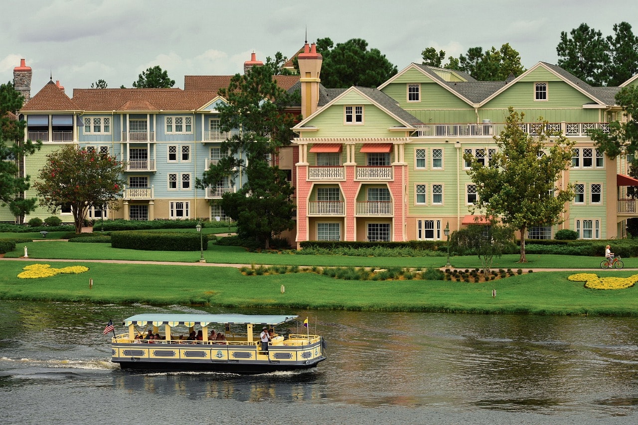 Ferry cruising the canals of Disney World, Orlando, Florida