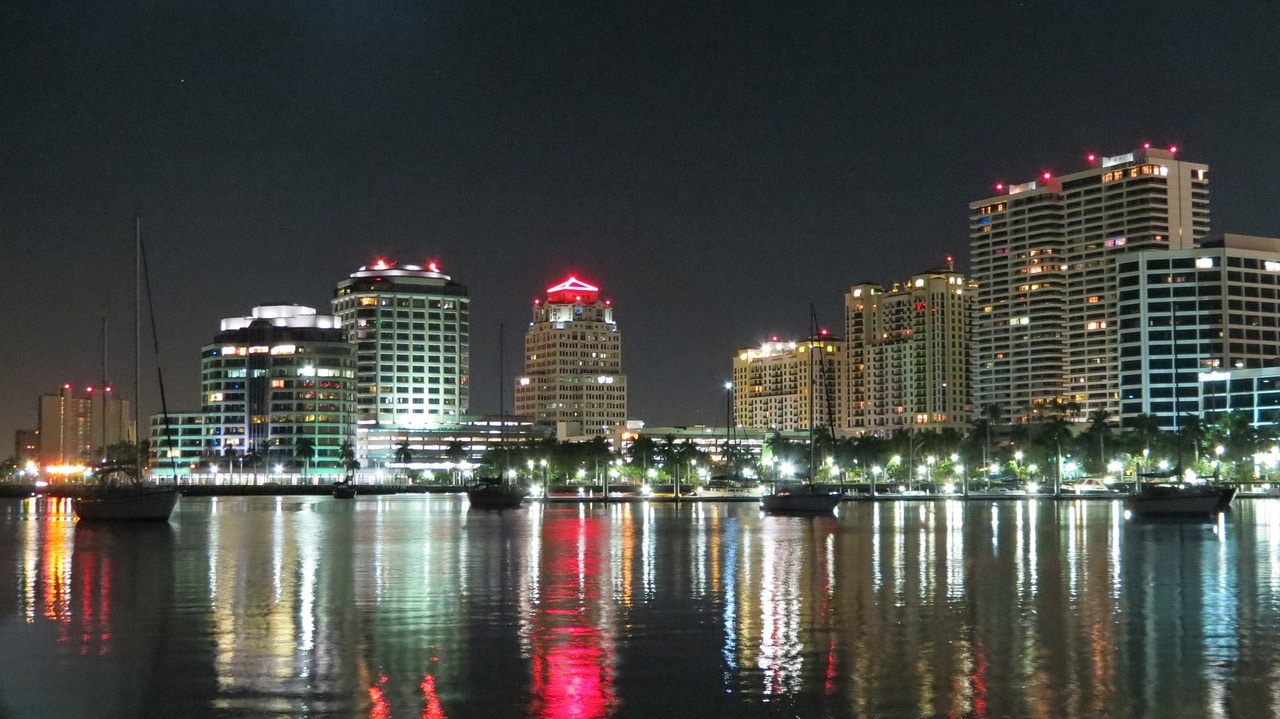 Brickell Avenue and Downtown Miami at night