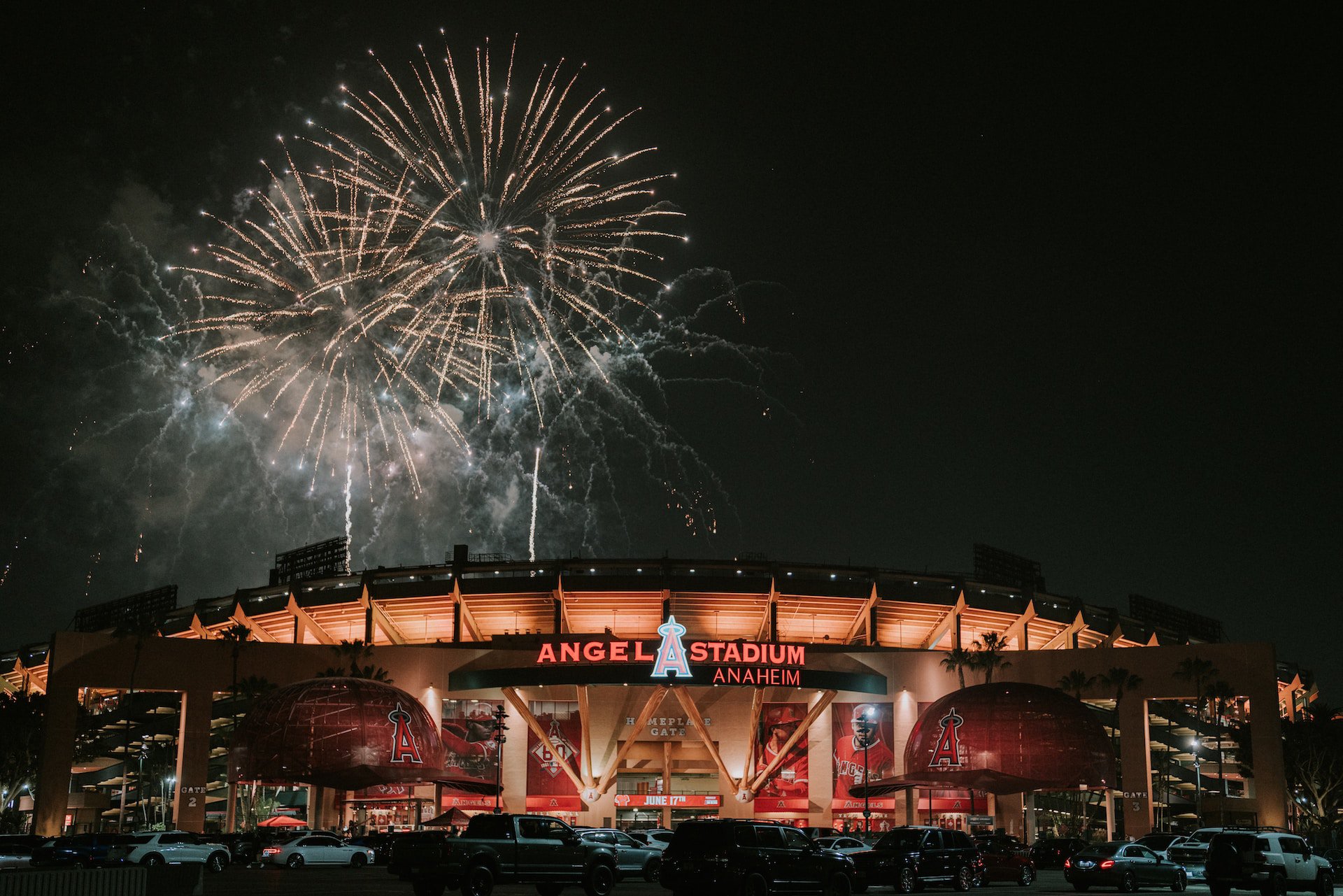 The Ducks' stadium in Anaheim and Disneyland fireworks