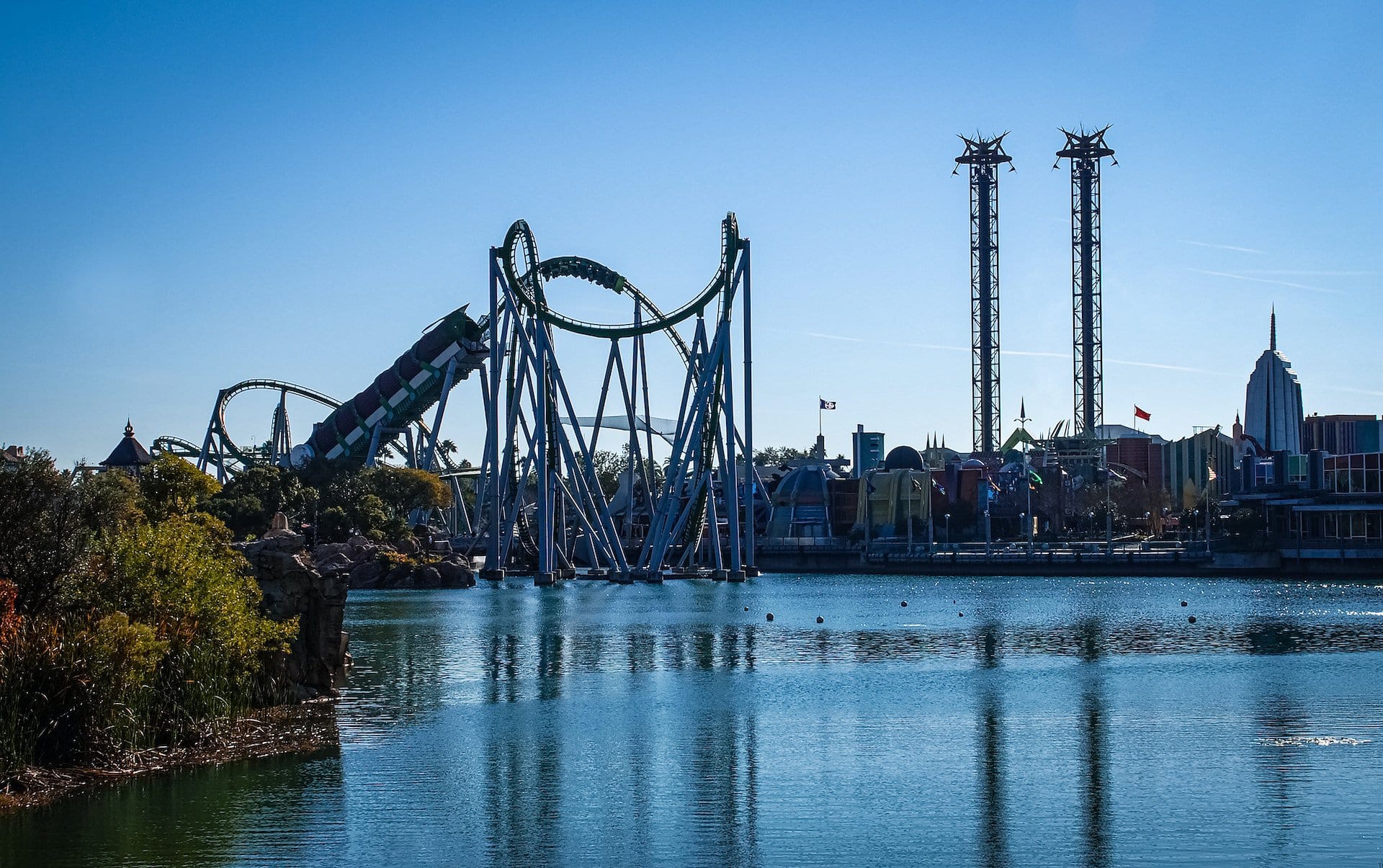 The Hulk roller coaster and Doctor Doom's Fearfall at Universal's Islands of Adventure, Orlando