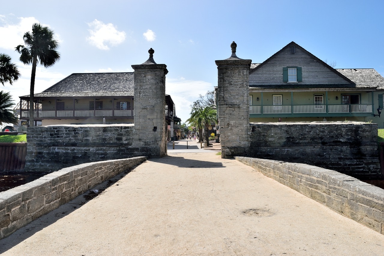 City gate and St. George Street pedestrian area in St. Augustine