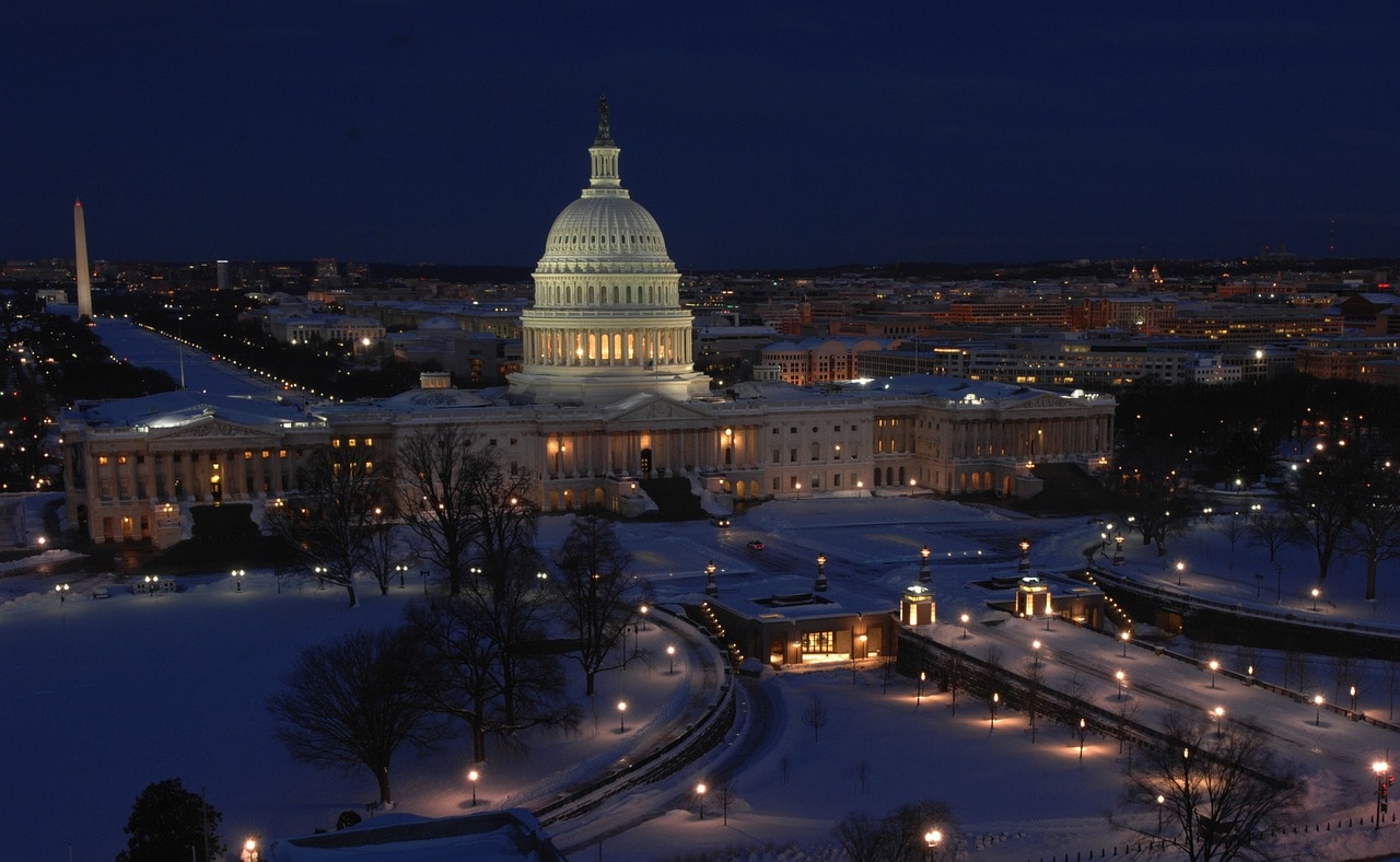 The Capitol Building in Washington at Night