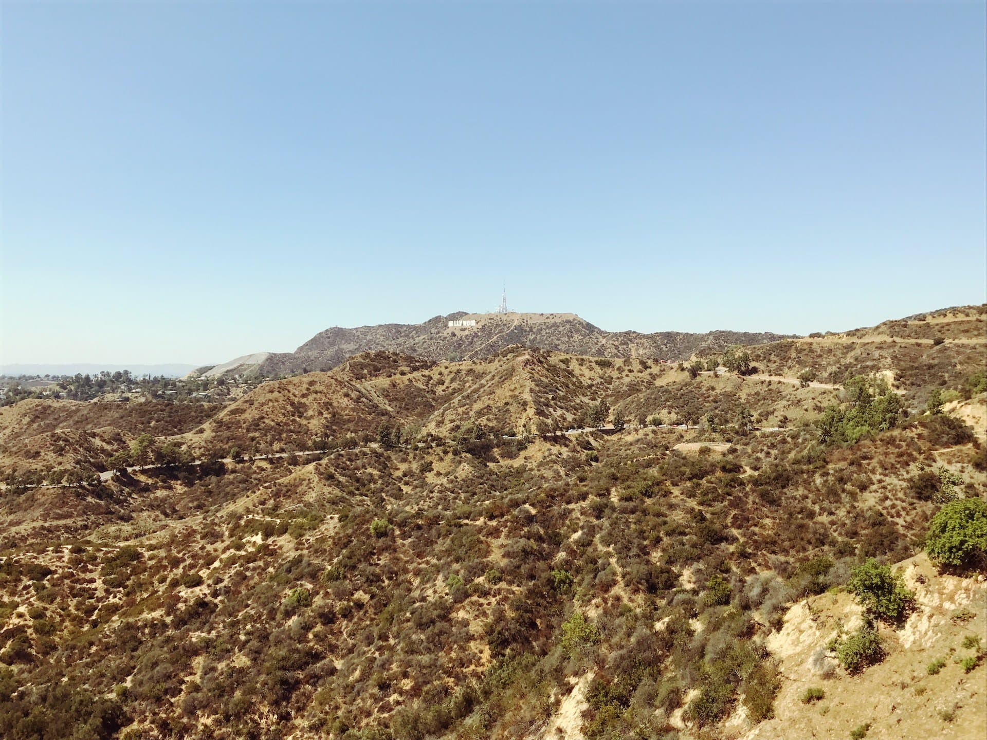 View of the Hollywood sign from Griffith Park in North Los Angeles
