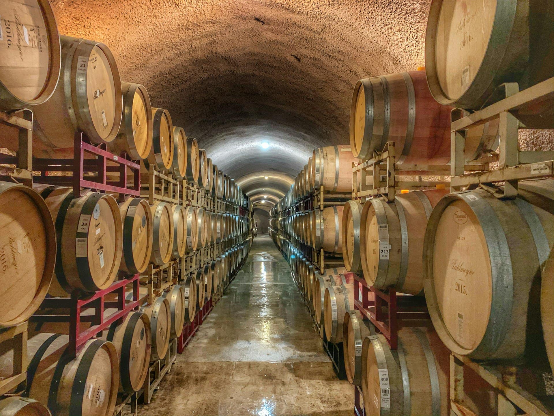 A wine barrel cellar in Calistoga, California