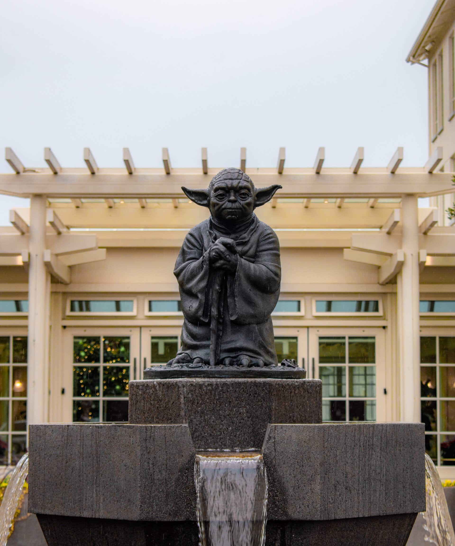 The Yoda Fountain sculpture at the Letterman Digital Arts Center in San Francisco