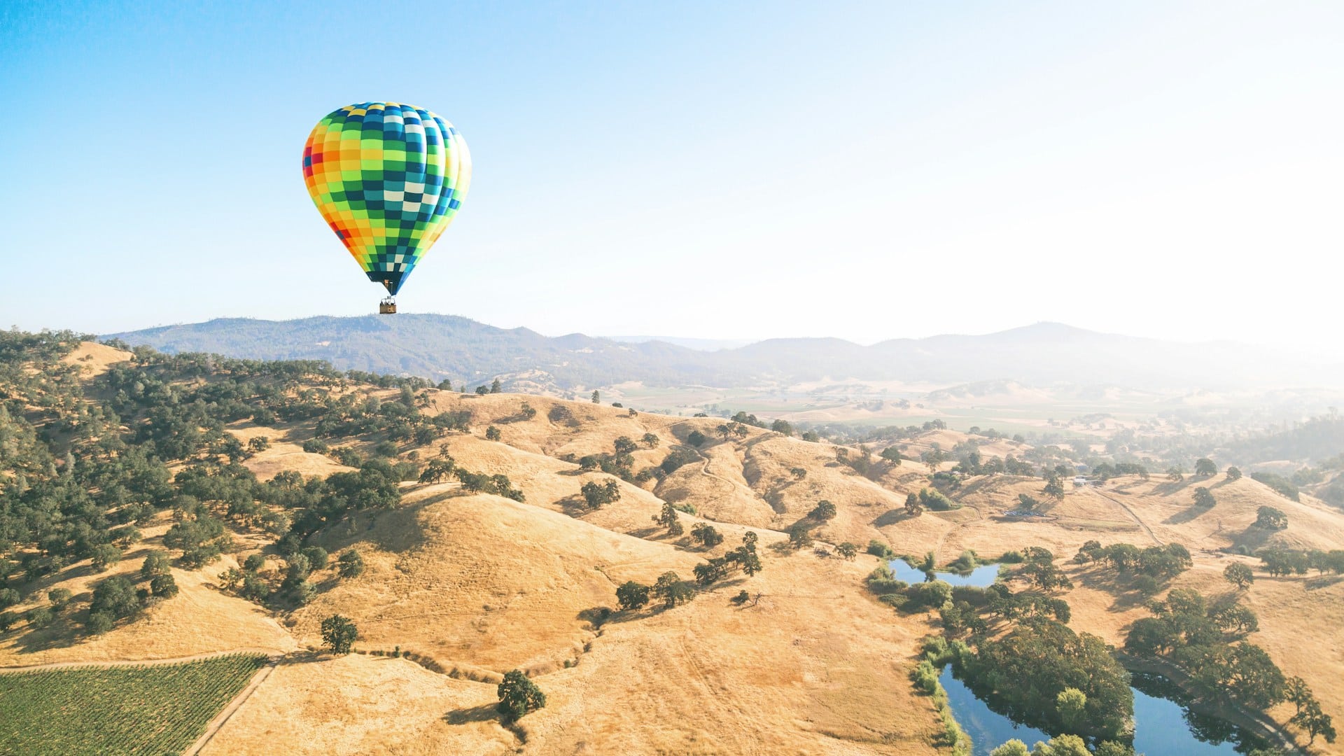 Hot air balloon over Napa Valley, California