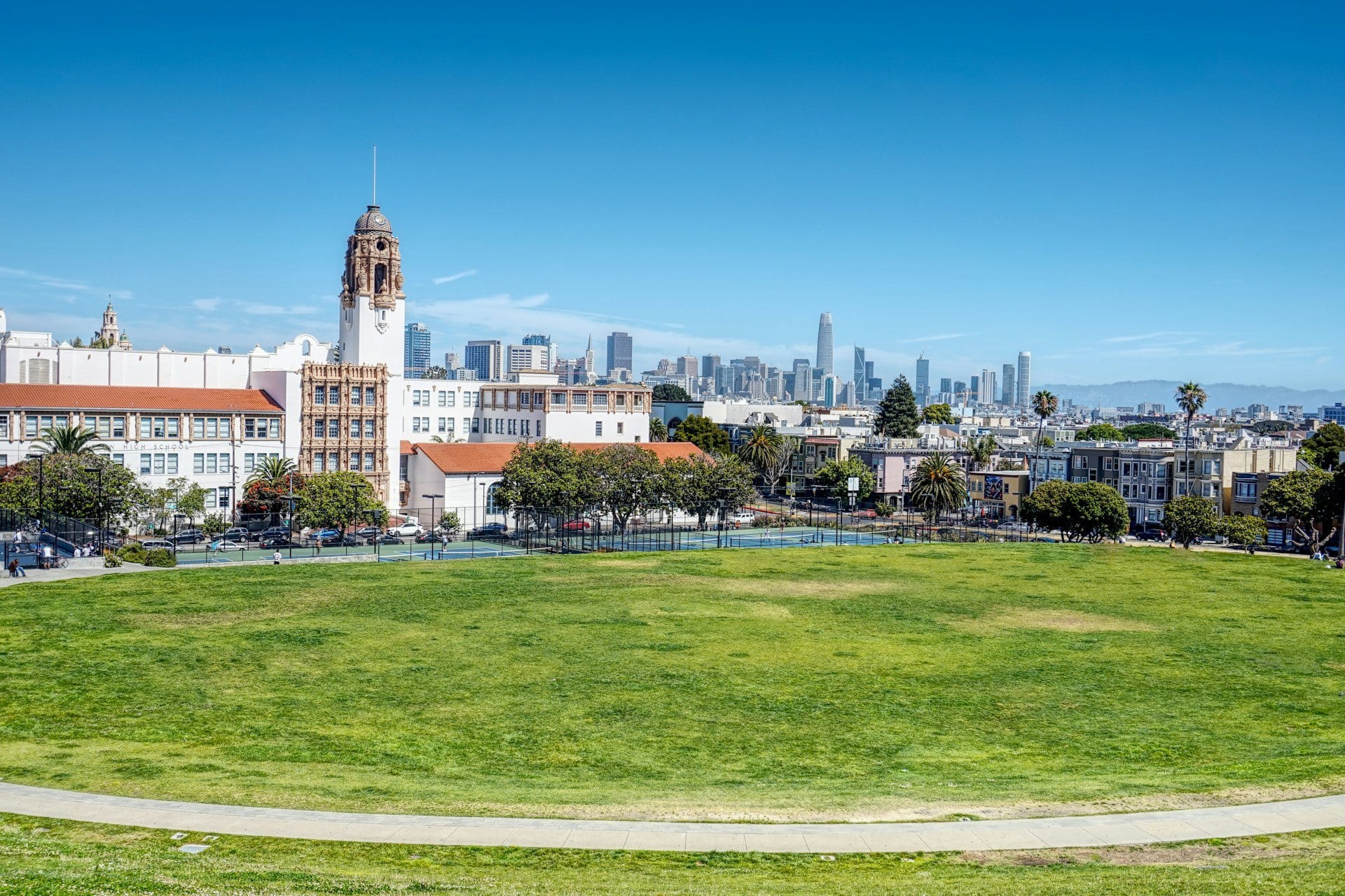 The Mission Tower of San Francisco as seen from Dolores Park