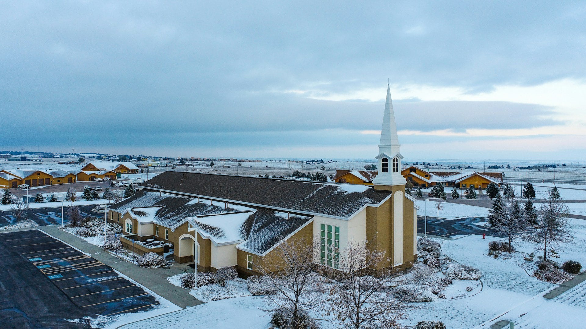 A church in the snow in Rapid City, South Dakota