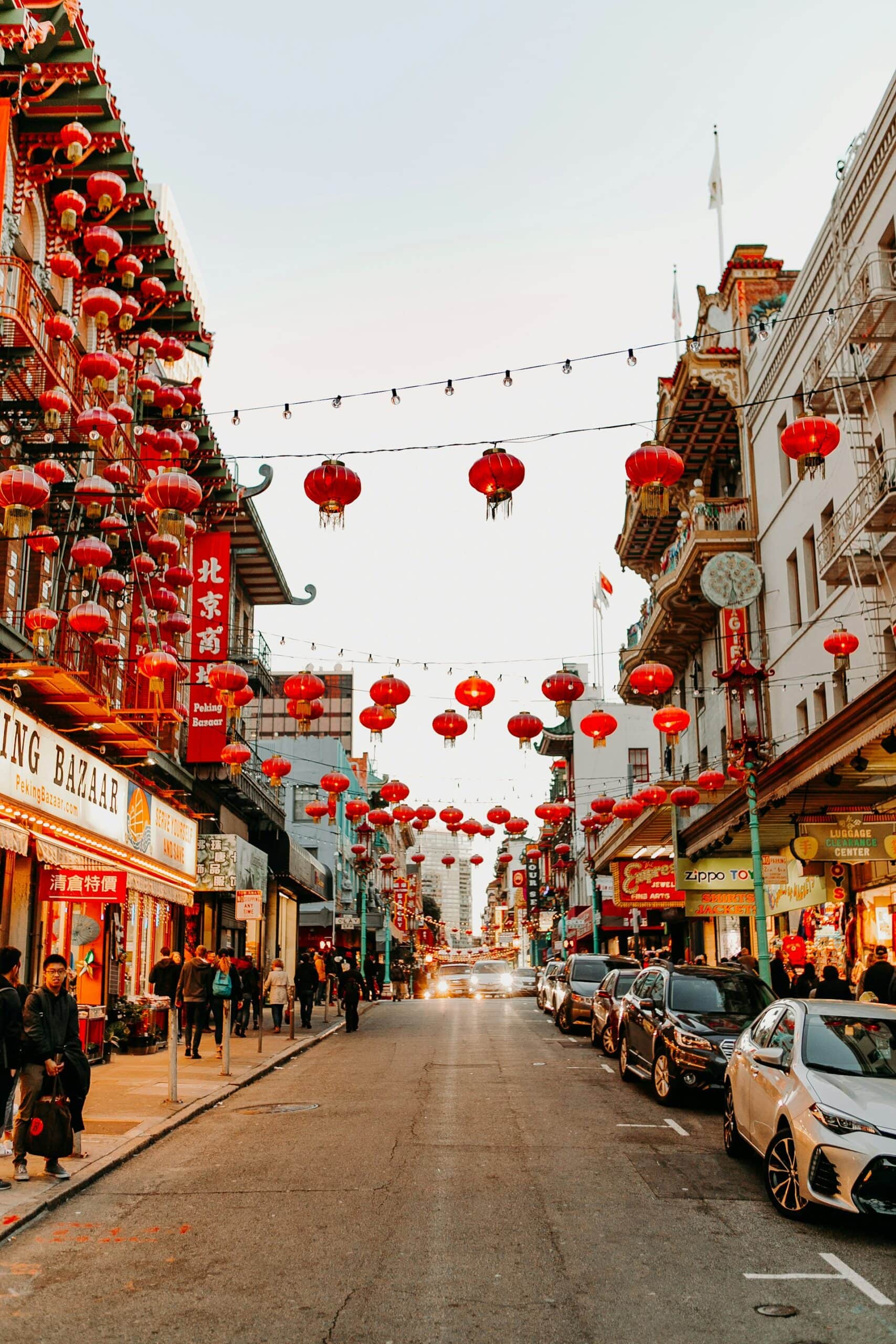 Grant Avenue and traditional street lamps in the heart of San Francisco's Chinatown