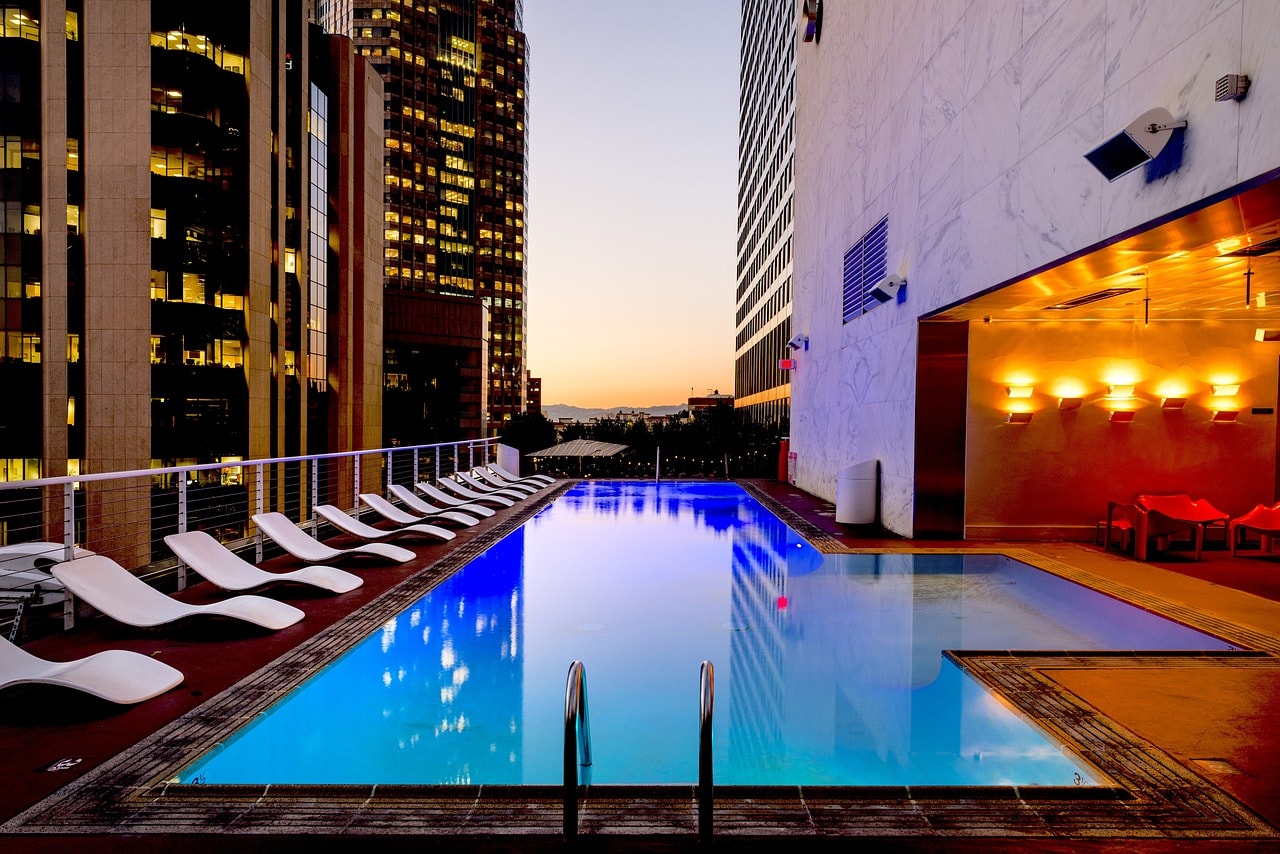 Rooftop pool at a hotel in Downtown Los Angeles