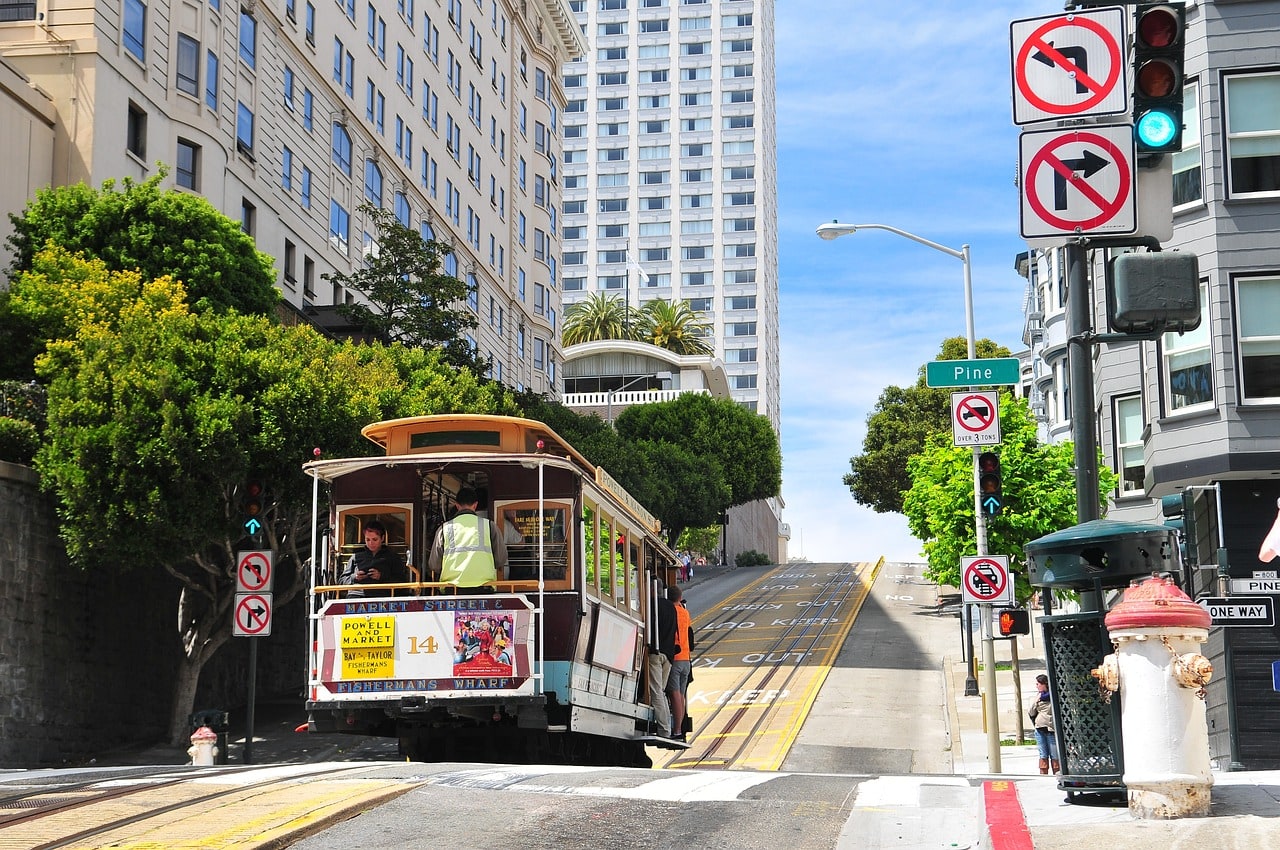 The Powell Street cable car line in San Francisco