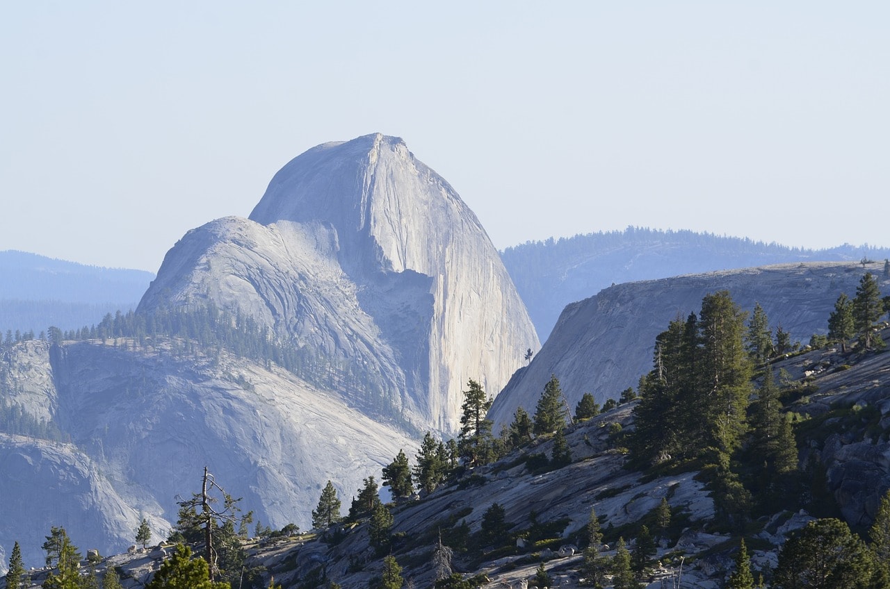 The magnificent moon view of Half Dome in Yosemite Park