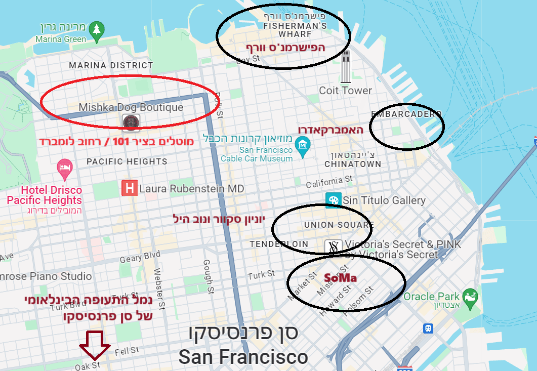 מפת אזורי לינה בסן פרנסיסקו