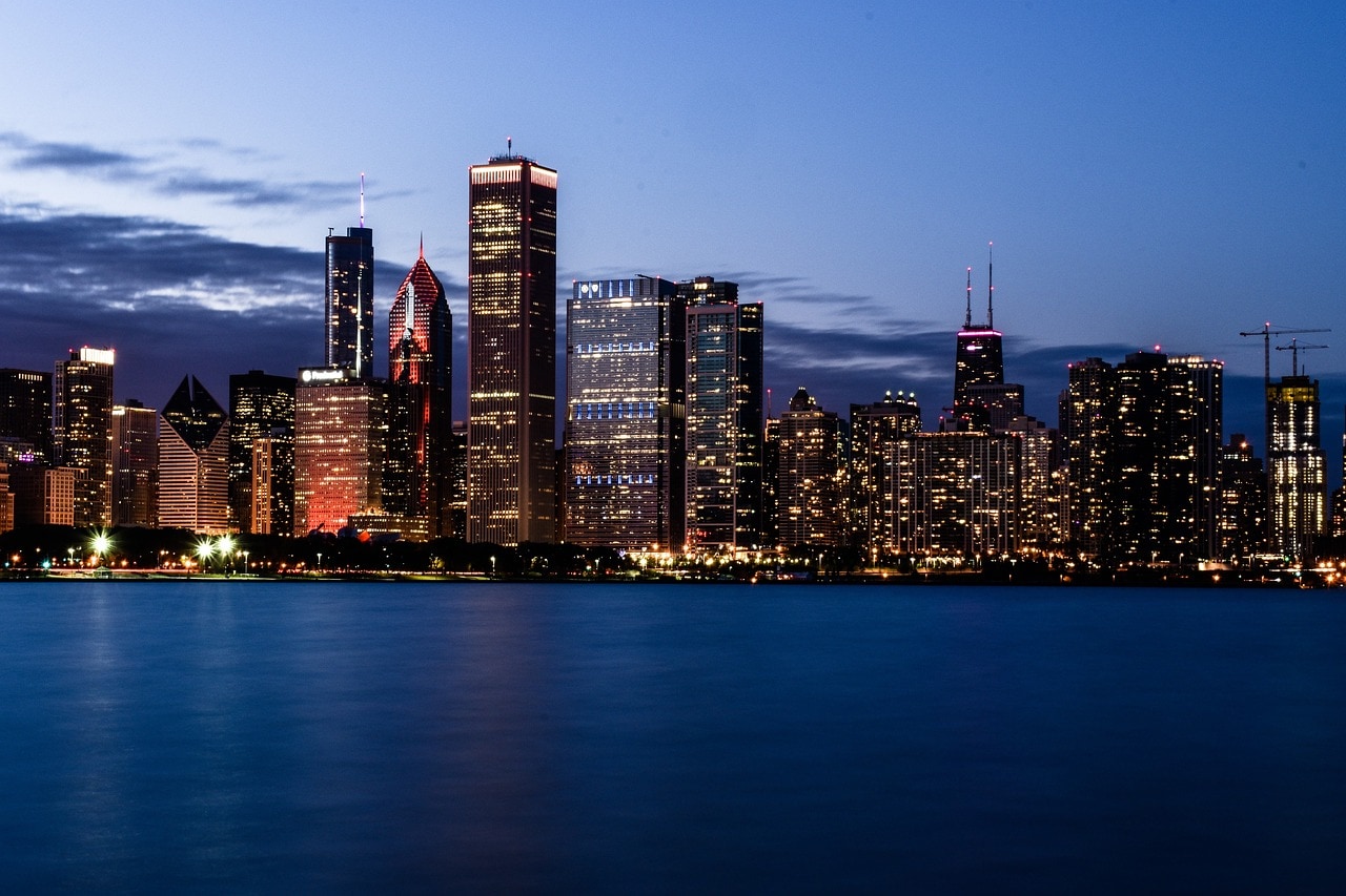 The Chicago skyline at night