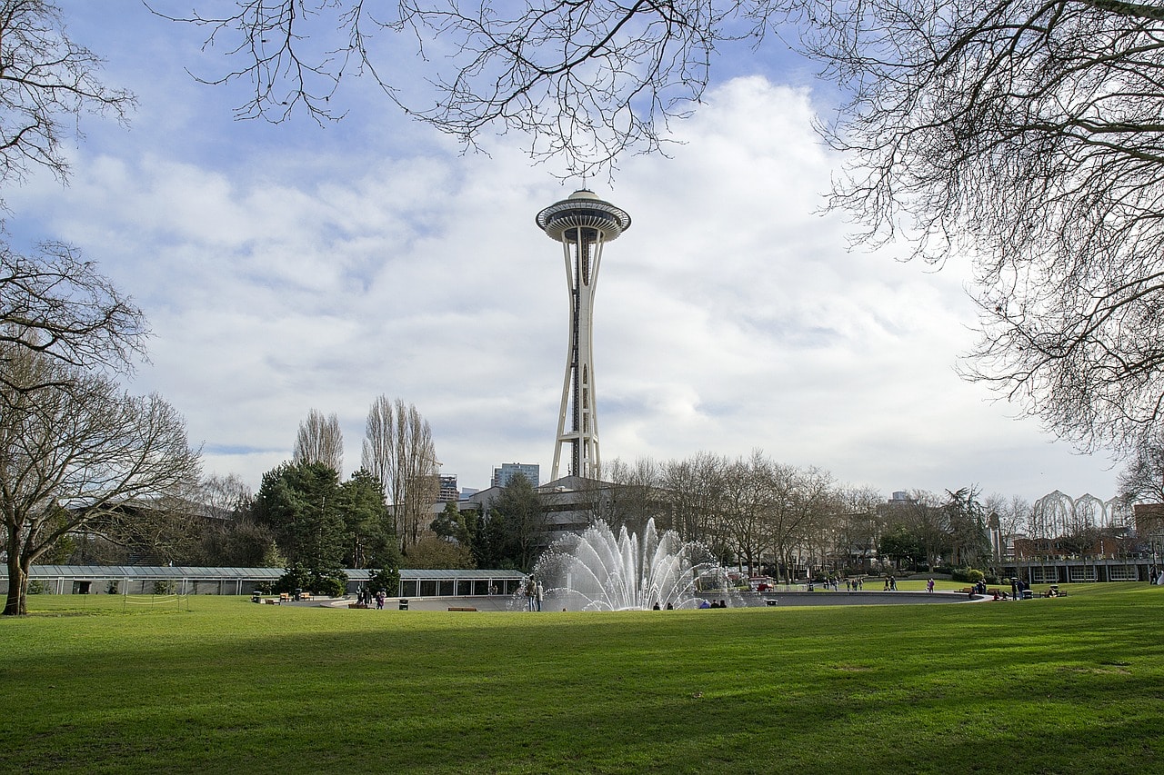The International Fountain under the Space Needle in Seattle