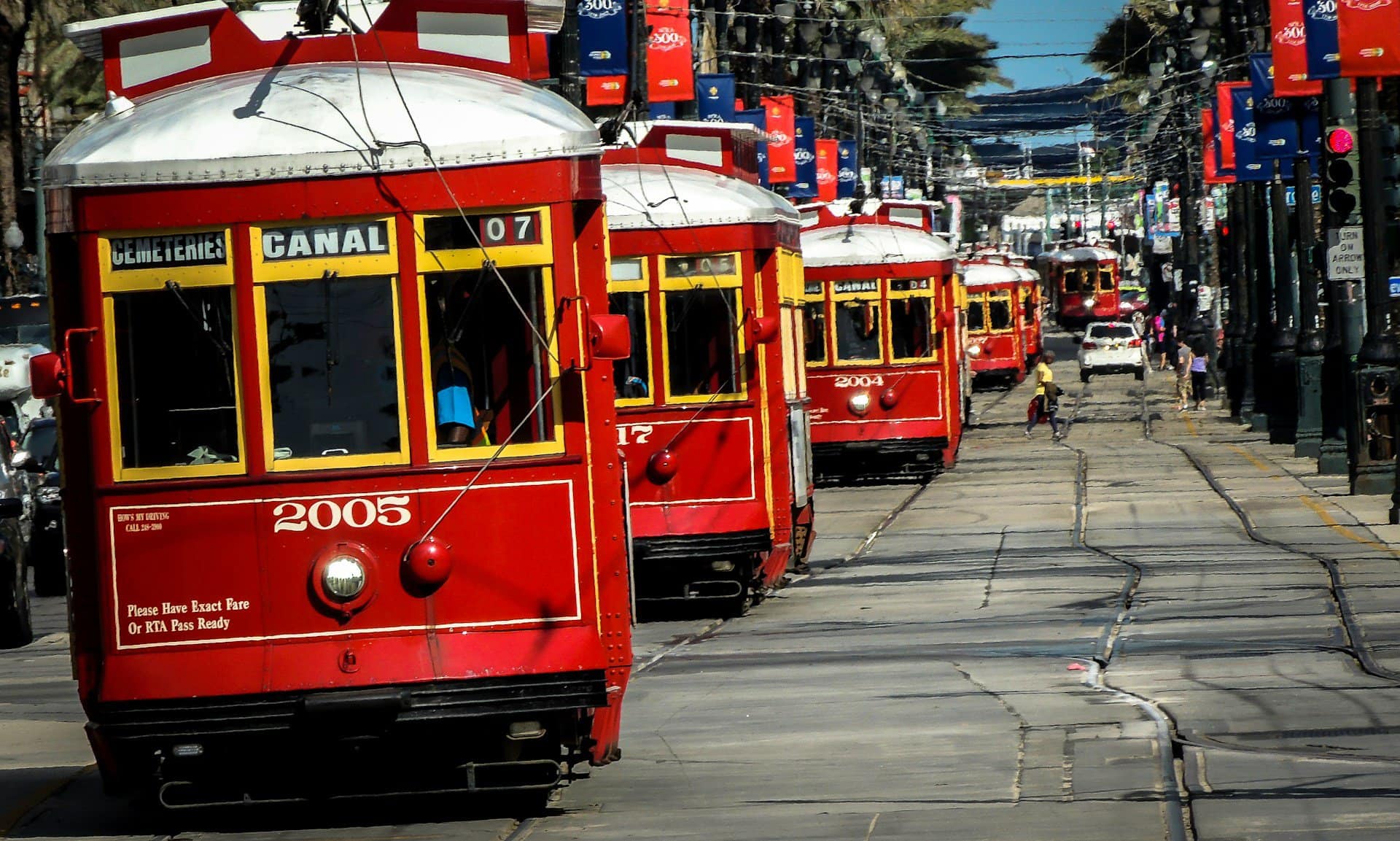 Streetcars on Canal Street in New Orleans