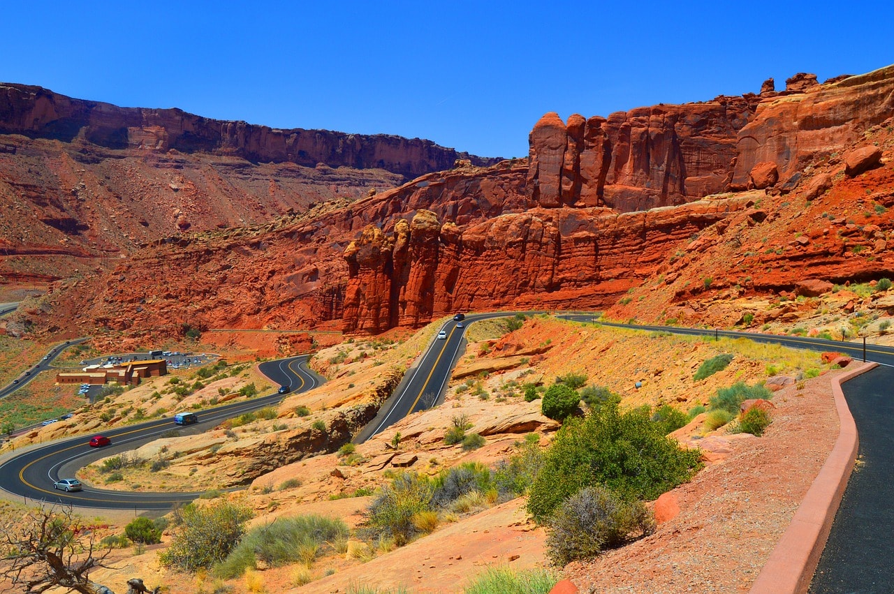 The scenic road of Arches National Park, Utah