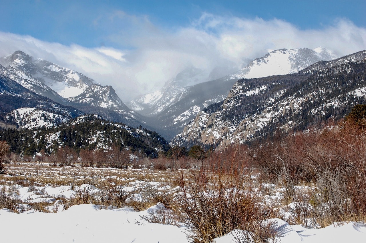 Snow-covered Front Range peaks in Rocky Mountain Park, Colorado