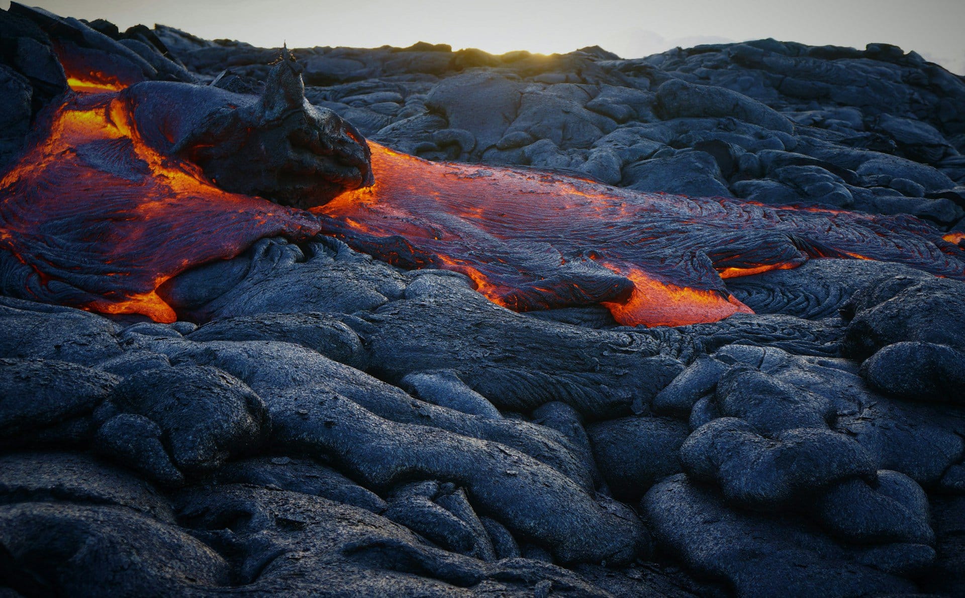 The lava flow to the Pacific Ocean on Hawaii Island