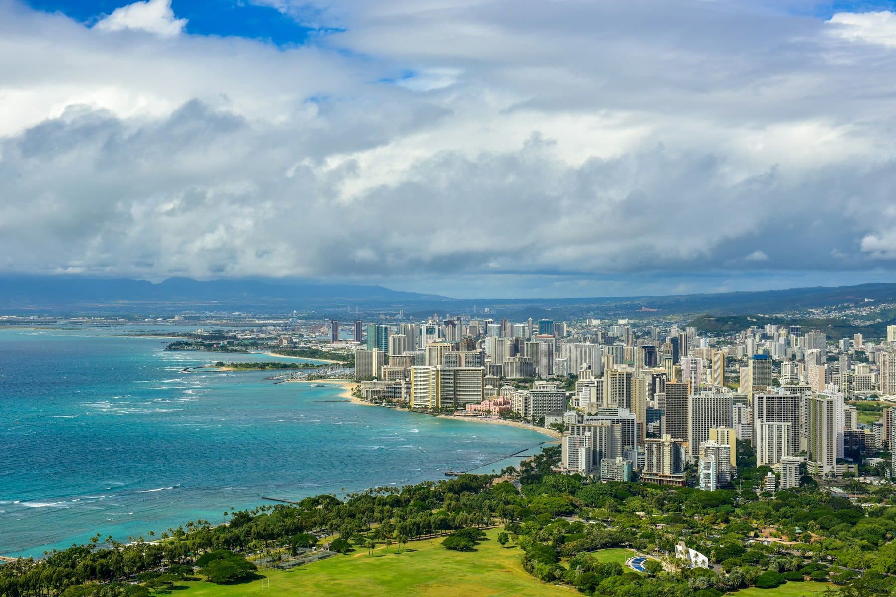 View of Honolulu from the top of the Diamond Head Crater