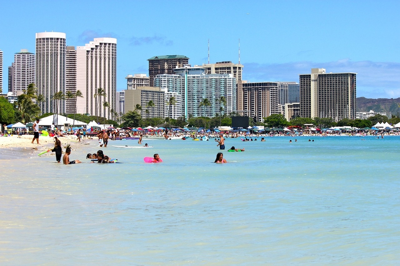 Swimming at Waikiki Beach in Honolulu
