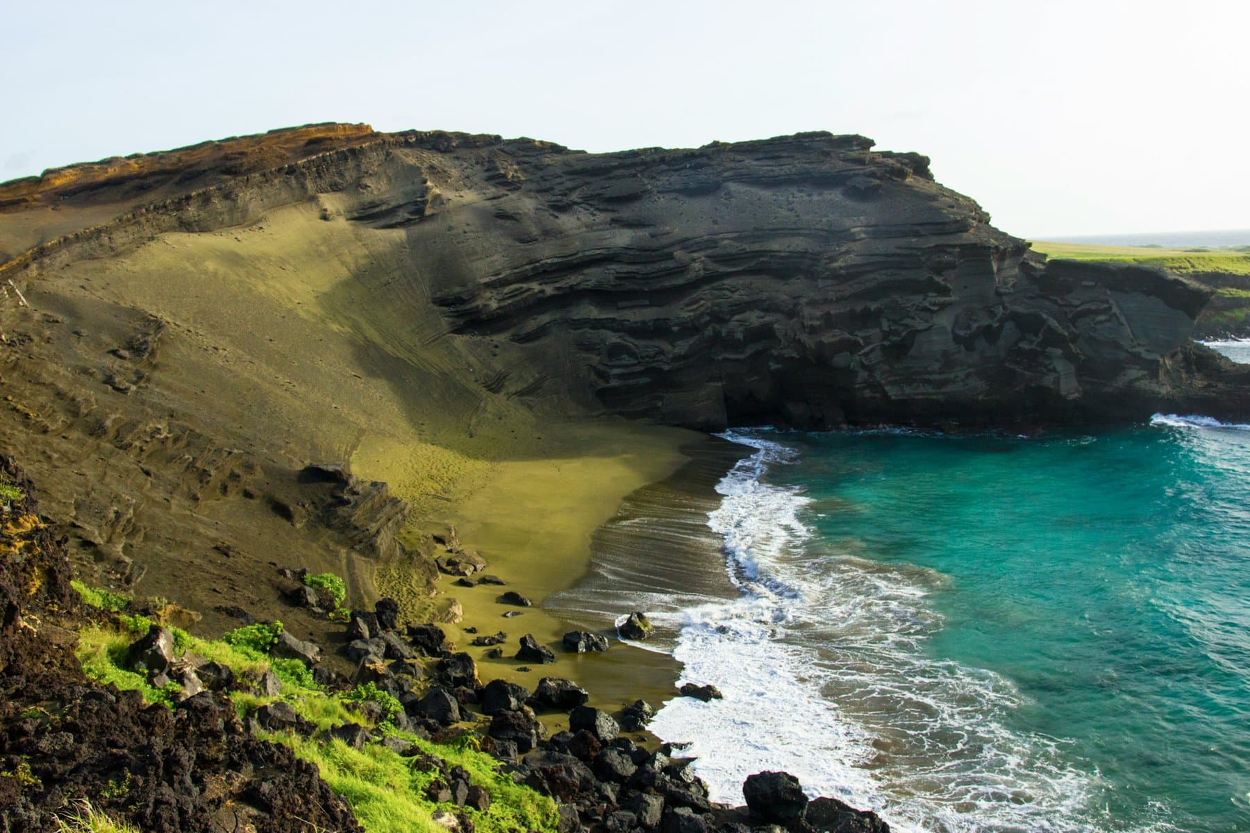 Papakolea Beach, the green sand beach on Hawaii Island