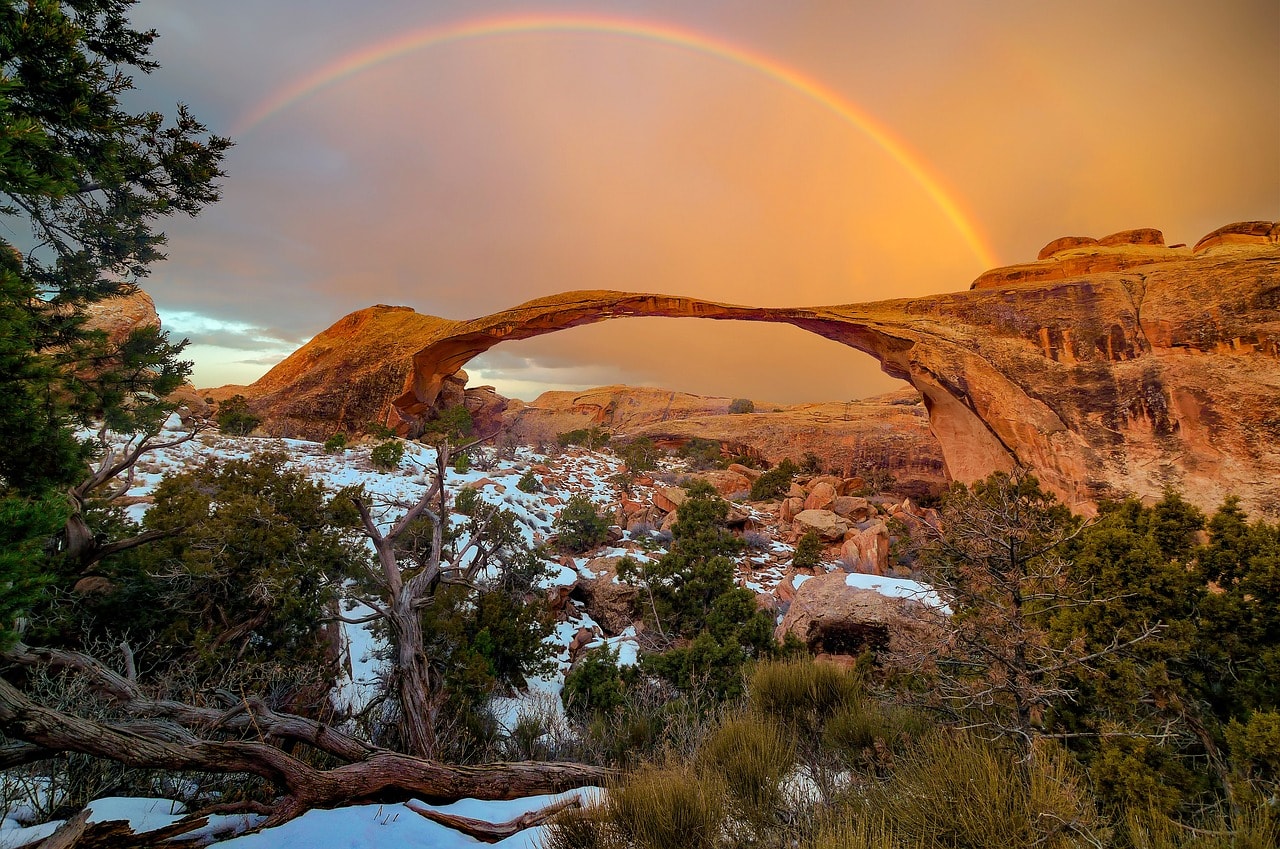 Snow-Covered Landscape Arch in Arches National Park
