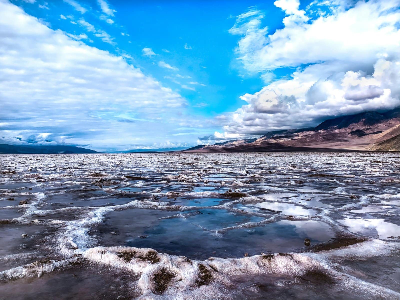 A frozen Badwater Basin in winter at Death Valley National Park