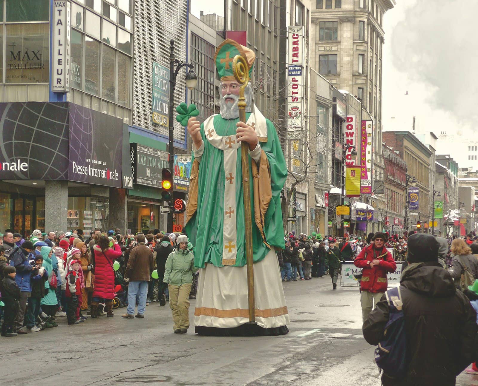 Saint Patrick's Day Parade on Rue Sainte-Catherine in Montreal