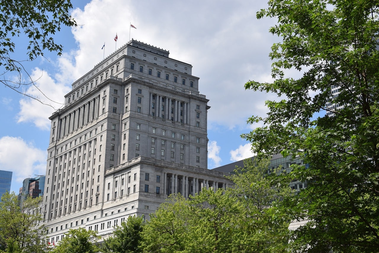 Sun Life Building overlooking Dorchester Square in downtown Montreal
