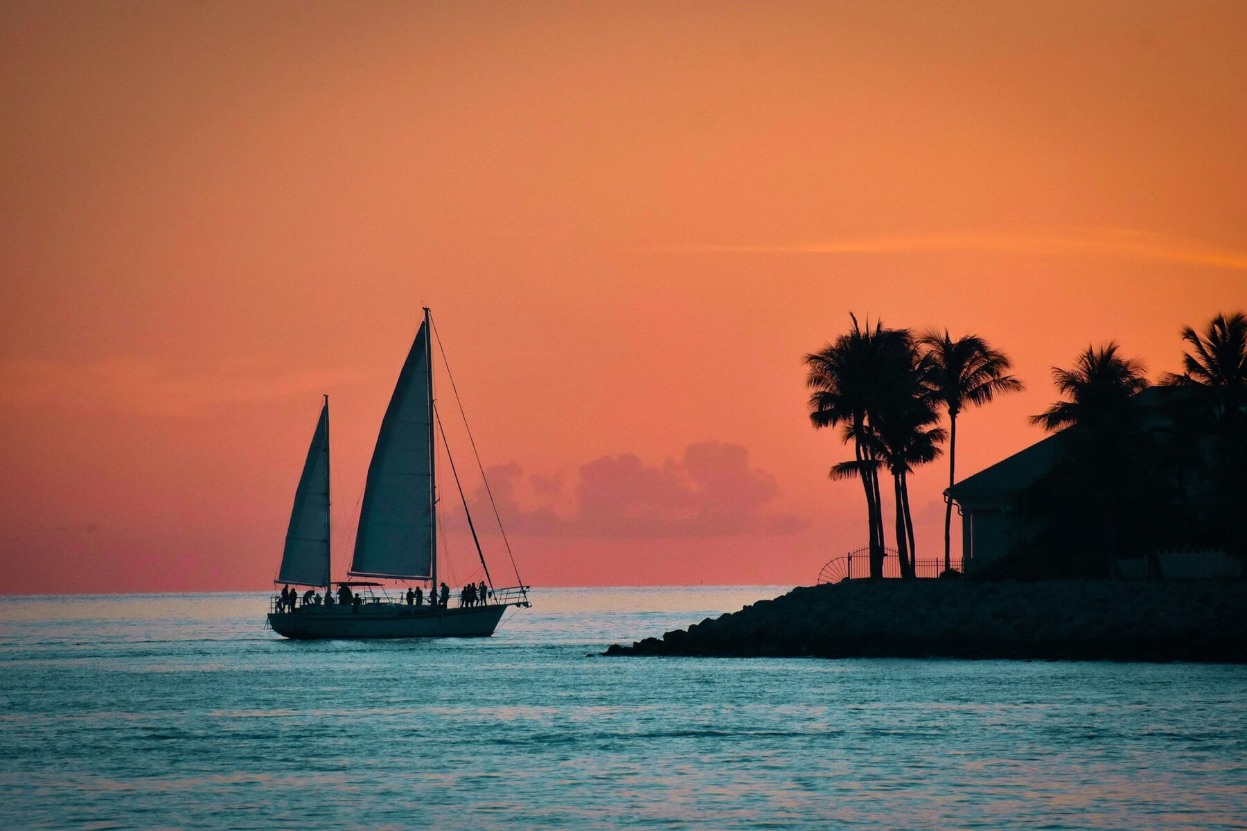 Sailing boat at Key West sunset