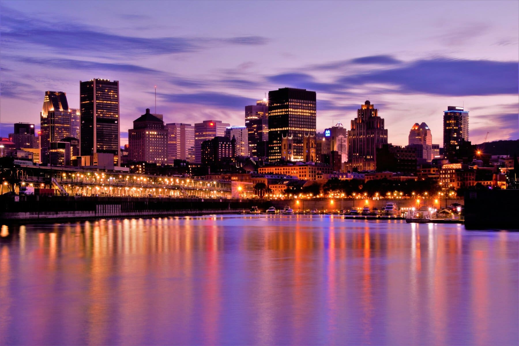 Montréal on the Saint Lawrence River at sunset