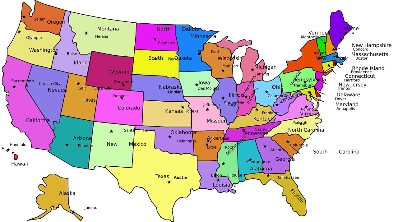 Map of the States of the USA