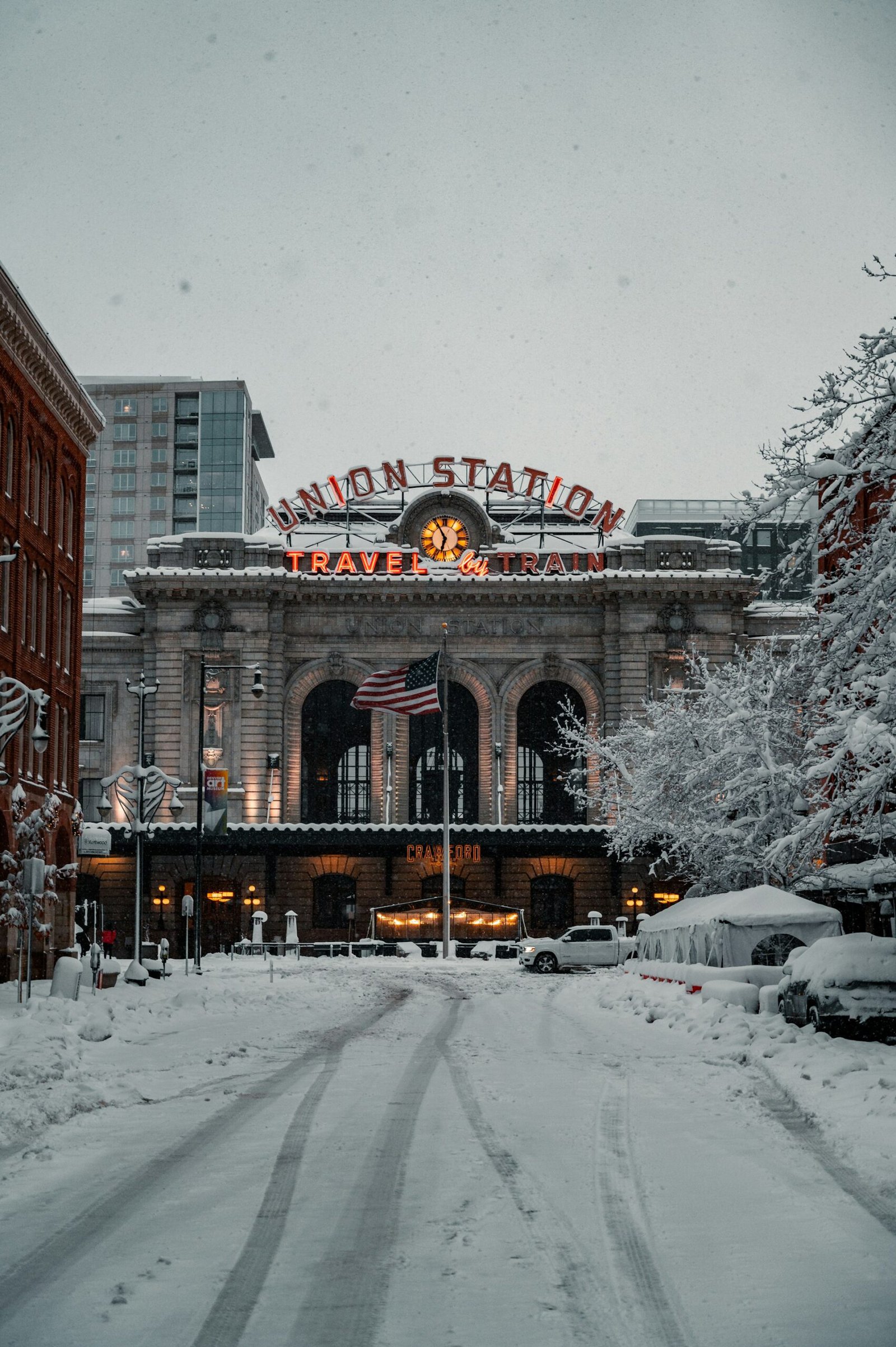Union Station in Denver in the snow