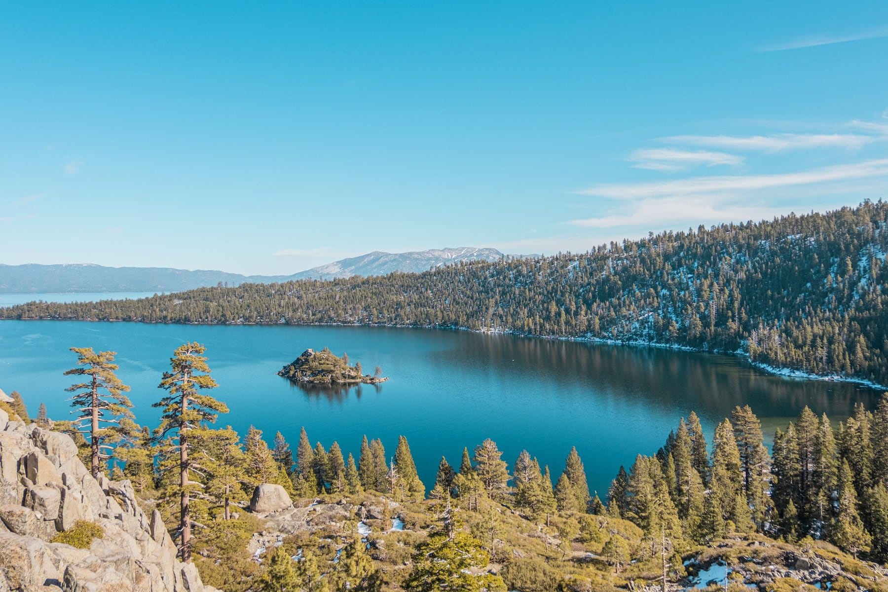 Emerald Bay in Lake Tahoe at the end of winter