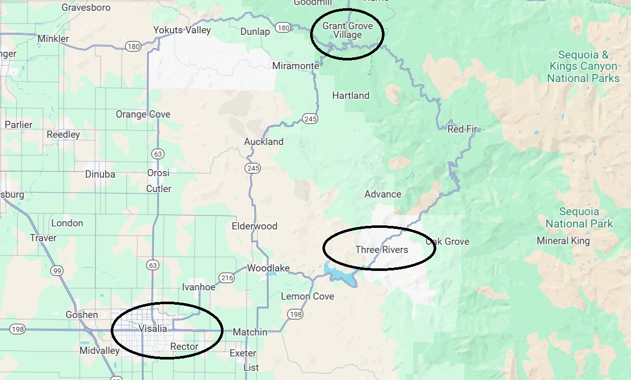 Where to sleep in Kings Canyon National Park? (Source: Google Maps)